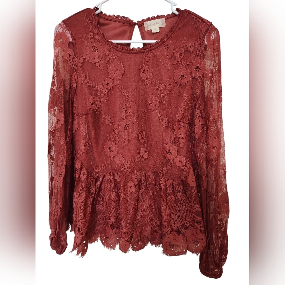 Atar'd State Elegant Lace Long Sleeve Top - Dusty Rose, L
